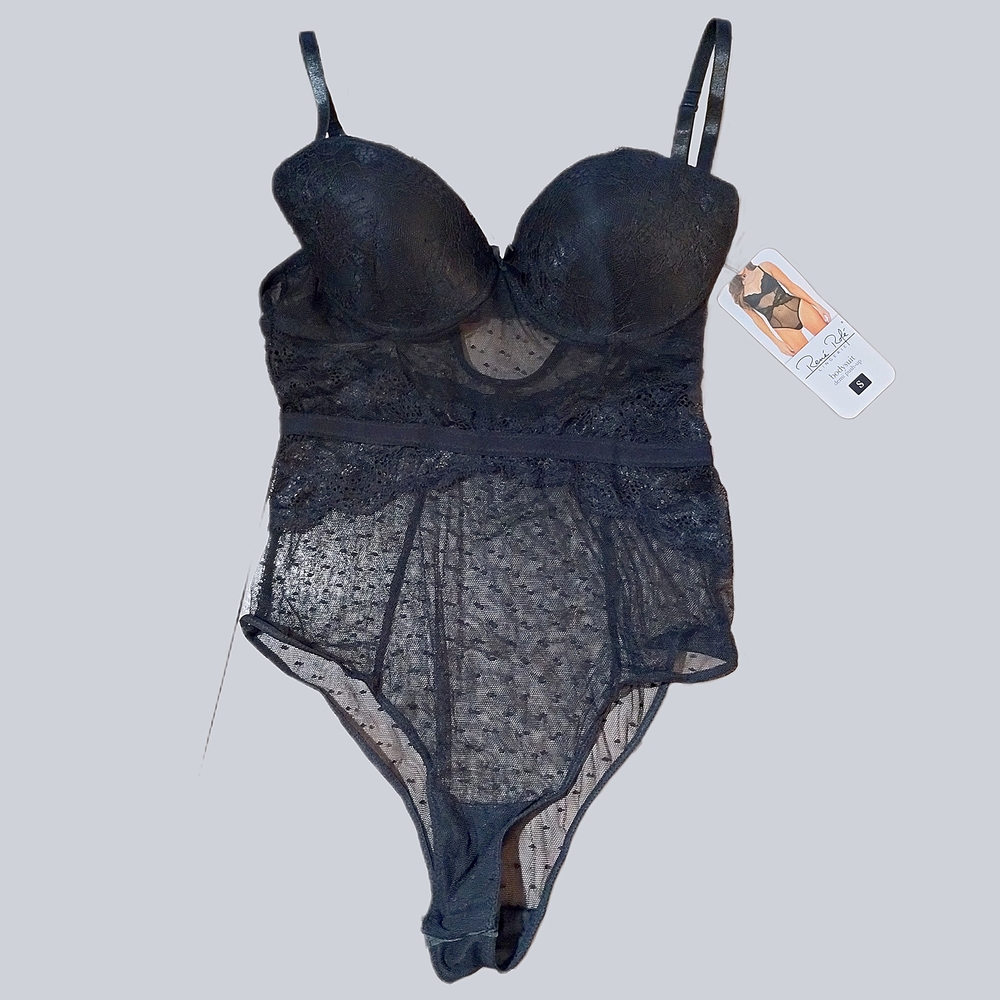 René Rofé Lace Mesh Push Up Teddy Bodysuit NWT Black Small - Picture 2 of 11